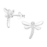 Dragonfly - 925 Sterling Silver Stud Earrings with CZ SD41363