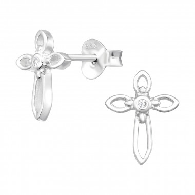 Cross - 925 Sterling Silver Stud Earrings with CZ SD41365