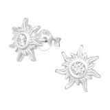 Sun - 925 Sterling Silver Stud Earrings with CZ SD41367