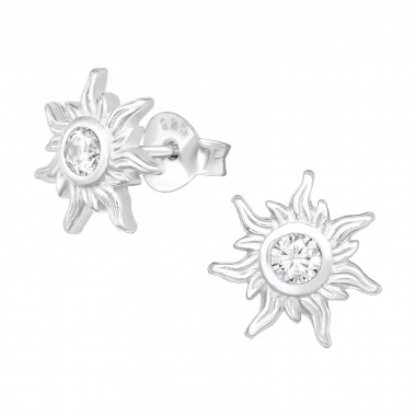 Sun - 925 Sterling Silver Stud Earrings with CZ SD41367