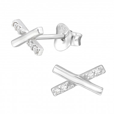 X Cross - 925 Sterling Silver Stud Earrings with CZ SD43300