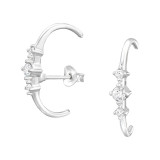 Curved - 925 Sterling Silver Stud Earrings with CZ SD43302