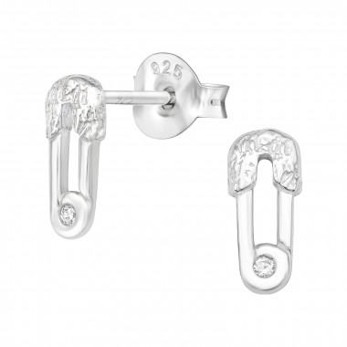 Safety Pin - 925 Sterling Silver Stud Earrings with CZ SD43533