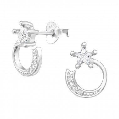 Star - 925 Sterling Silver Stud Earrings with CZ SD43540