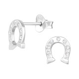 Horseshoe - 925 Sterling Silver Stud Earrings with CZ SD43547