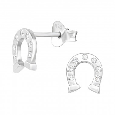 Horseshoe - 925 Sterling Silver Stud Earrings with CZ SD43547