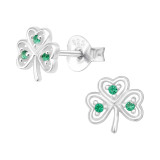 Three Leaf Clover - 925 Sterling Silver Stud Earrings with CZ SD43737