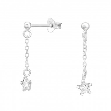 Hanging Star - 925 Sterling Silver Stud Earrings with CZ SD44227