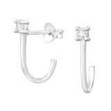 Half Hoop - 925 Sterling Silver Stud Earrings with CZ SD44583