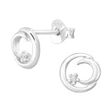 Crescent Moon - 925 Sterling Silver Stud Earrings with CZ SD44666