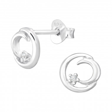 Crescent Moon - 925 Sterling Silver Stud Earrings with CZ SD44666