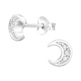 Crescent Moon - 925 Sterling Silver Stud Earrings with CZ SD45039