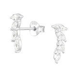 Leaves - 925 Sterling Silver Stud Earrings with CZ SD45334