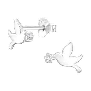 Bird - 925 Sterling Silver Stud Earrings with CZ SD45575