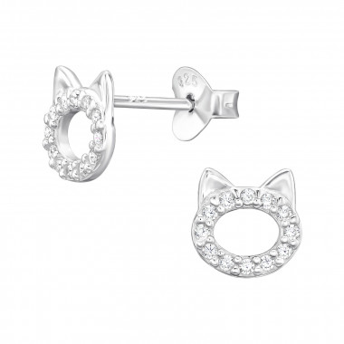 Cat - 925 Sterling Silver Stud Earrings with CZ SD45884