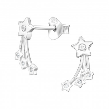 Shooting Star - 925 Sterling Silver Stud Earrings with CZ SD45955