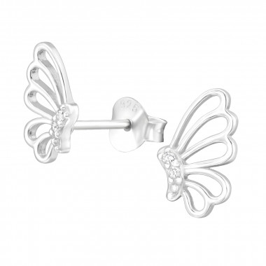 Butterfly - 925 Sterling Silver Stud Earrings with CZ SD46100