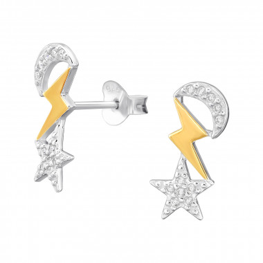 Moon Lightning Star - 925 Sterling Silver Stud Earrings with CZ SD46926