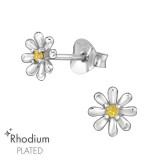 Flower - 925 Sterling Silver Stud Earrings with CZ SD47179