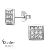 Square - 925 Sterling Silver Stud Earrings with CZ SD47184