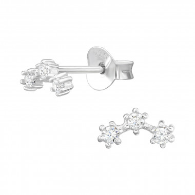 Curved - 925 Sterling Silver Stud Earrings with CZ SD47333