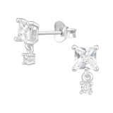 Square - 925 Sterling Silver Stud Earrings with CZ SD47518