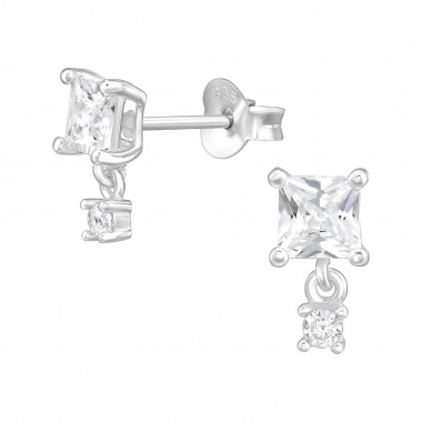 Square - 925 Sterling Silver Stud Earrings with CZ SD47518