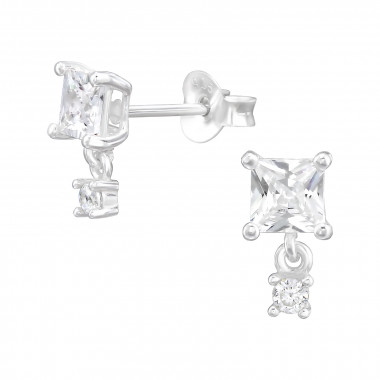 Square - 925 Sterling Silver Stud Earrings with CZ SD47518