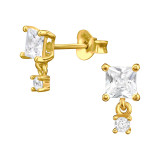 Square - 925 Sterling Silver Stud Earrings with CZ SD47519