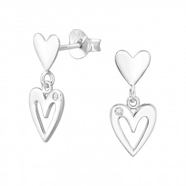 Double Heart - 925 Sterling Silver Stud Earrings with CZ SD47522