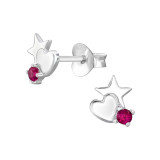 Hearts And Stars - 925 Sterling Silver Stud Earrings with CZ SD47654