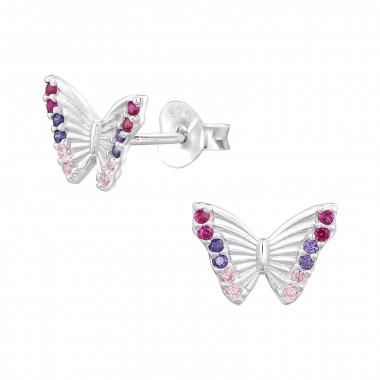 Butterfly - 925 Sterling Silver Stud Earrings with CZ SD47713