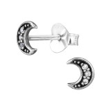 Moon - 925 Sterling Silver Stud Earrings with CZ SD47846