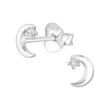 Moon - 925 Sterling Silver Stud Earrings with CZ SD47847