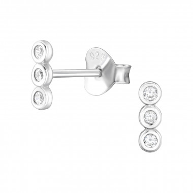 3 Vertical Connected Circles - 925 Sterling Silver Stud Earrings with CZ SD47849