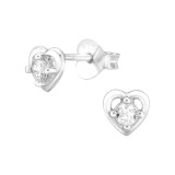 Heart - 925 Sterling Silver Stud Earrings with CZ SD47921