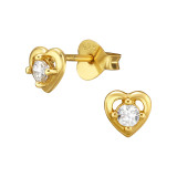 Heart - 925 Sterling Silver Stud Earrings with CZ SD47922