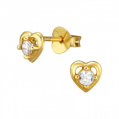 Heart - 925 Sterling Silver Stud Earrings with CZ SD47922