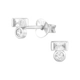 Baguette And Round - 925 Sterling Silver Stud Earrings with CZ SD47924