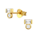 Baguette And Round - 925 Sterling Silver Stud Earrings with CZ SD47925