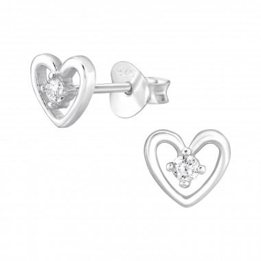 Heart - 925 Sterling Silver Stud Earrings with CZ SD47948