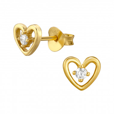 Heart - 925 Sterling Silver Stud Earrings with CZ SD47949