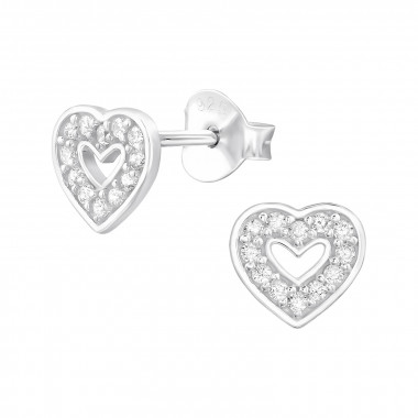 Heart - 925 Sterling Silver Stud Earrings with CZ SD48295