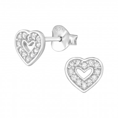 Heart - 925 Sterling Silver Stud Earrings with CZ SD48295