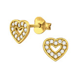 Open Heart - 925 Sterling Silver Stud Earrings with CZ SD48296