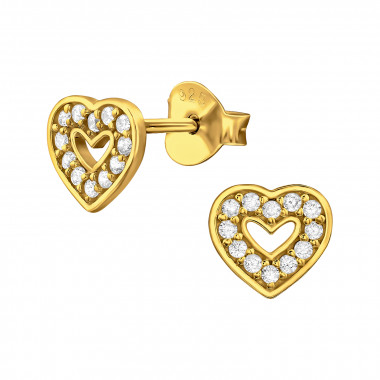 Open Heart - 925 Sterling Silver Stud Earrings with CZ SD48296