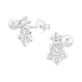 Flower - 925 Sterling Silver Stud Earrings with CZ SD48297