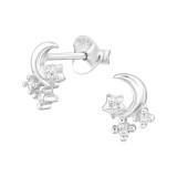 Moon And Stars - 925 Sterling Silver Stud Earrings with CZ SD48298