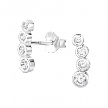 Connected Circles - 925 Sterling Silver Stud Earrings with CZ SD48301