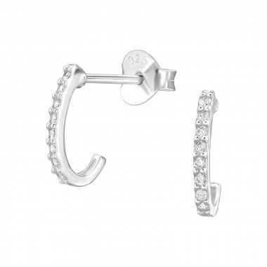 Curved - 925 Sterling Silver Stud Earrings with CZ SD48303